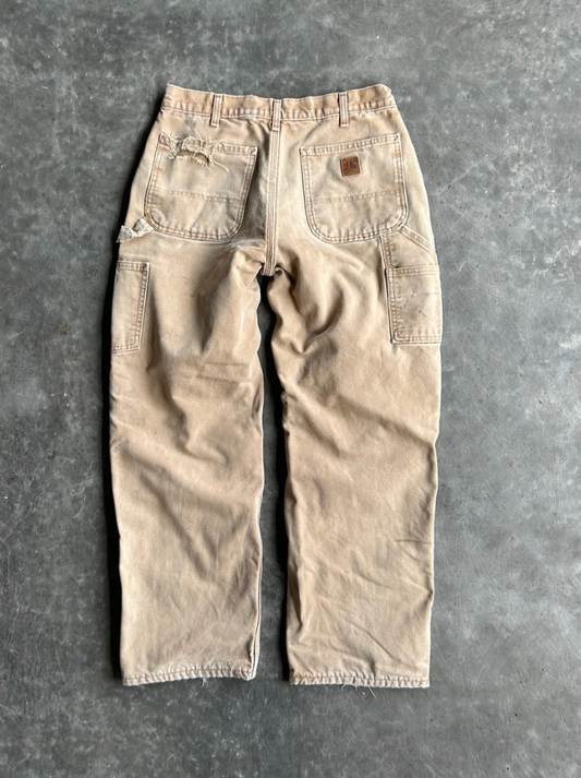 VINTAGE TAN FLANNEL LINED CARHARTT PANTS - 32