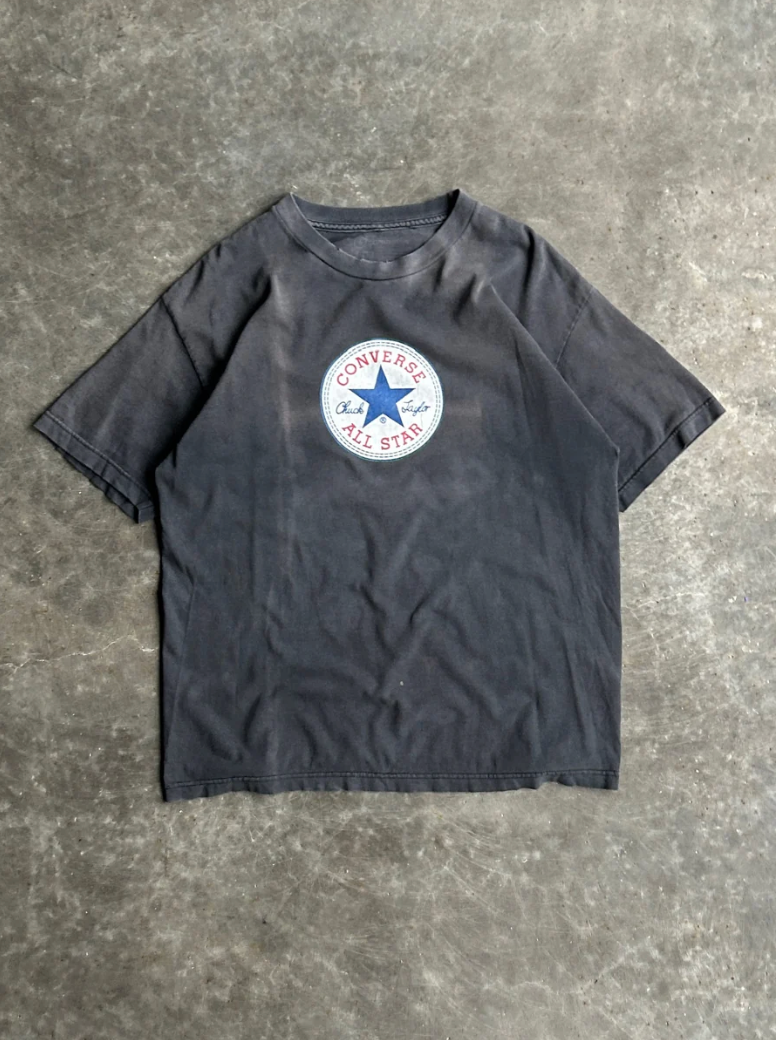 VINTAGE FADED BLACK CONVERSE SHIRT - L