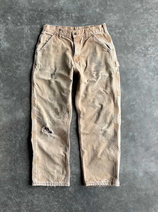 VINTAGE TAN FLANNEL LINED CARHARTT PANTS - 32