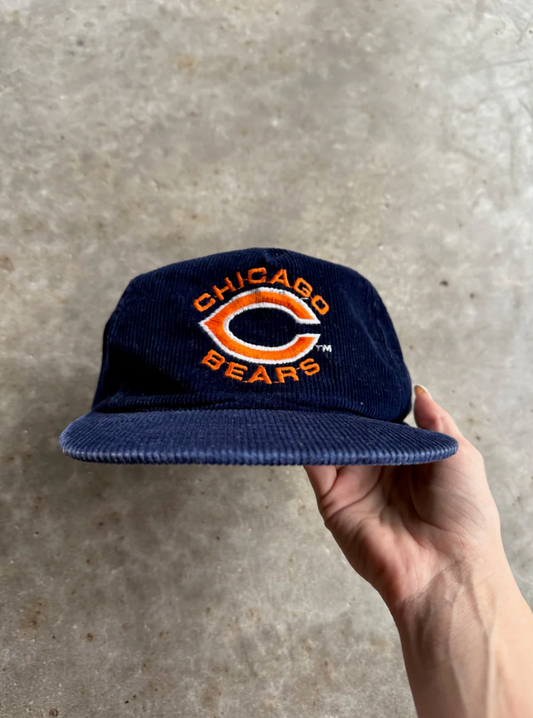 VINTAGE NAVY CORDUROY CHICAGO BEARS STRAPBACK HAT