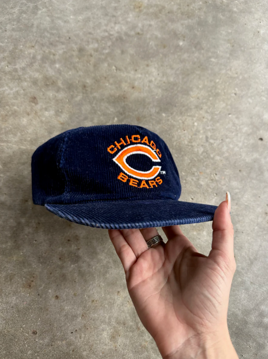VINTAGE NAVY CORDUROY CHICAGO BEARS STRAPBACK HAT