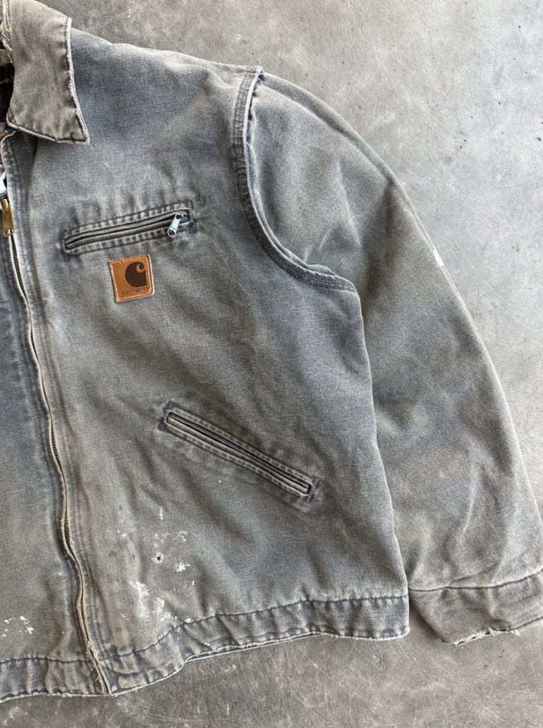 VINTAGE GREY PAINTED DETROIT CARHARTT JACKET - XL