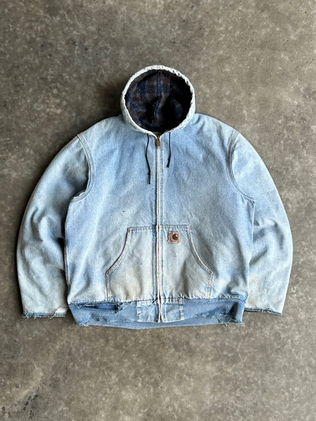 VINTAGE DENIM CARHARTT HOODED JACKET - XL
