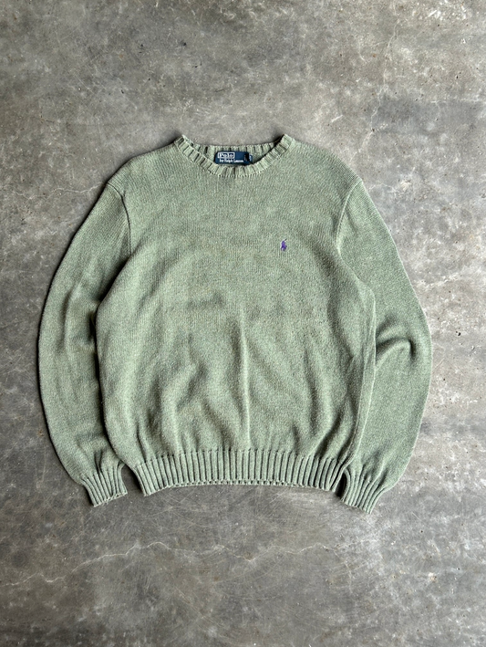 VINTAGE GREEN POLO SWEATER - L