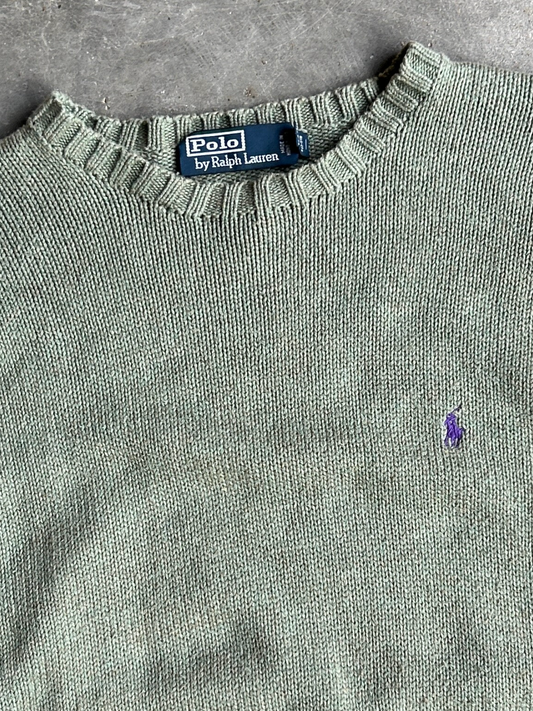 VINTAGE GREEN POLO SWEATER - L